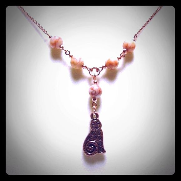 Angel Heart Treasures Jewelry - 🐈Handmade Red Line Marble & Copper Swirl Cat "Y" Necklace Cat Lover